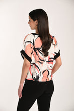 Short sleeve coral print top in faux linen - 266217