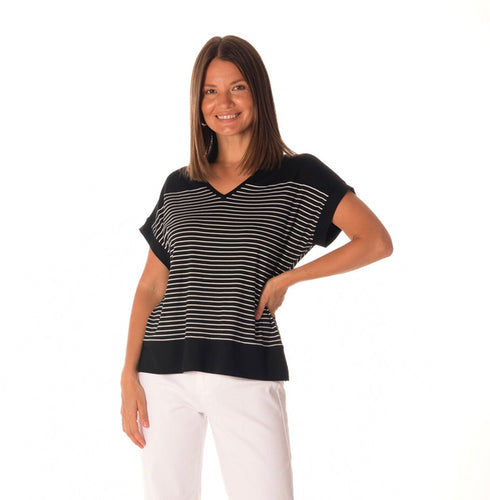 bamboo contrast v neck top-213S
