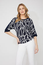Navy/white print top with ruched side detail - 266114