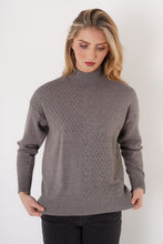 Mock neck cable sweater -TT13100-gry