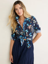 crinkle navy prt blouse-BNZM263614