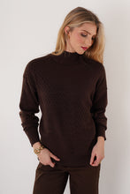 Mock neck cable sweater  - TT13100 -brown