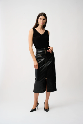 Faux leather long zip skirt  -253991-blk
