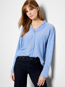 ruffled neck stripe top-F251615