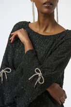 Fuzzy sweater with bow embellished sleeves - 254098