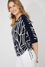 Navy/white print top with ruched side detail - 266114
