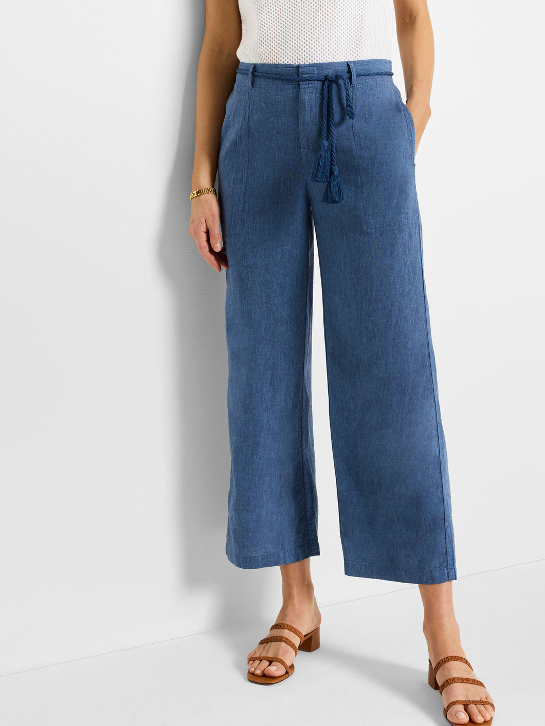 rumba linen rope belt pant-M251848-blu