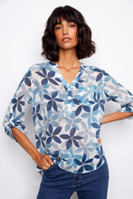 print roll sl cotton gauze blouse-C4188DR-saph