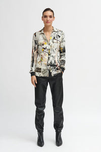 newsprint blouse in viscose stretch-Calista