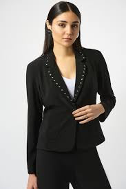 Ponte blazer with stud trim lapel -253195
