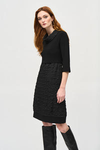 Mixed texture 3/4 sleeve dress-243114