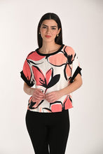 Short sleeve coral print top in faux linen - 266217