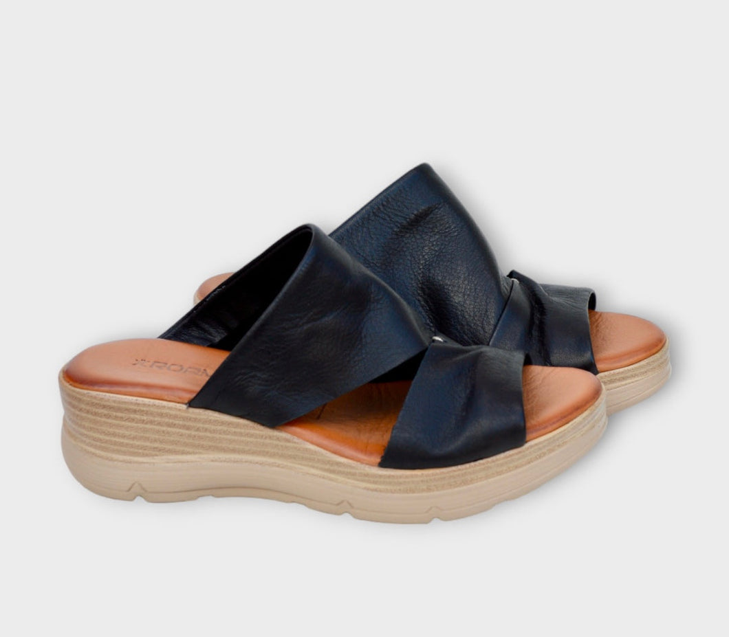 open toe cross front soft leather sandal-Enid-bl