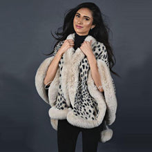 beige leopard knit poncho-213182u