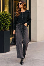 Barrel leg black denim pant with drawstring detail -BY4651