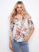 cotton gauze printed roll sl blouse-C4188DR