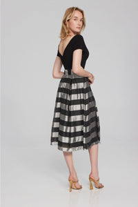v neck with stripe taffeta skirt-241748