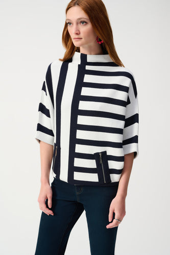 Navy striped 3/4 sl sw- 251933