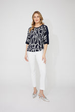 Navy/white print top with ruched side detail - 266114