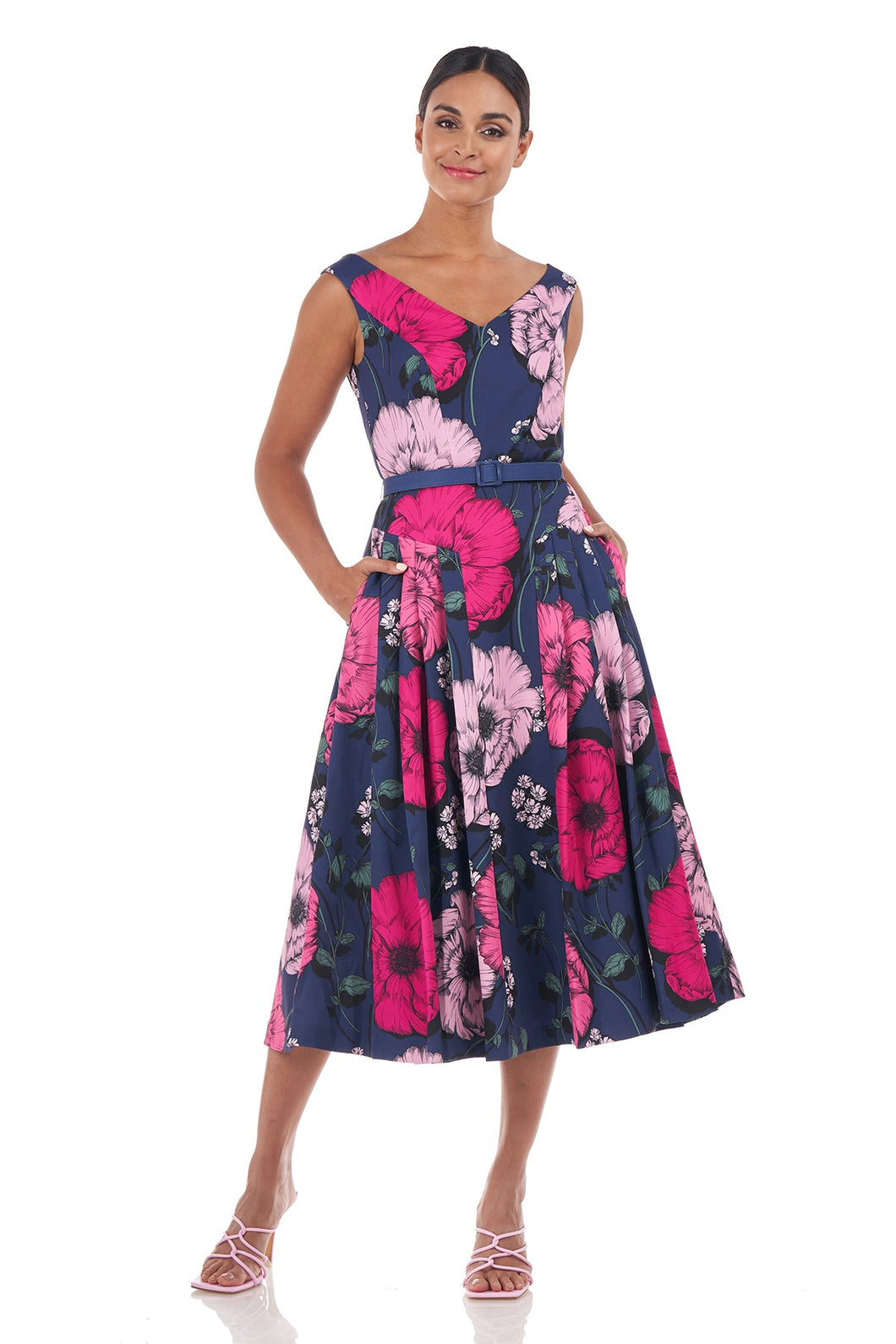 vneck tea length floral dress-5519286