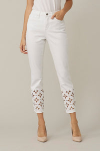 White ankle jean with cut out detail hem -221945