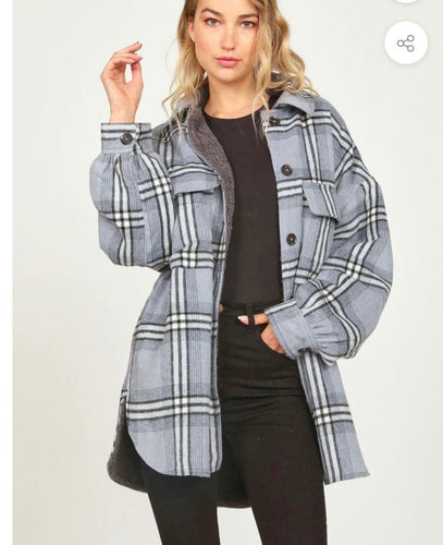 Cozy plaid sherpa lined shacket-CC9728