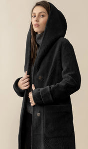 Soia & Kyo plush textured embossed wool full length coat with hood and patch pock-Colette