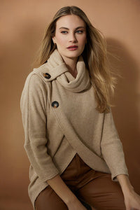 oatmeal neck button front sweater -223003