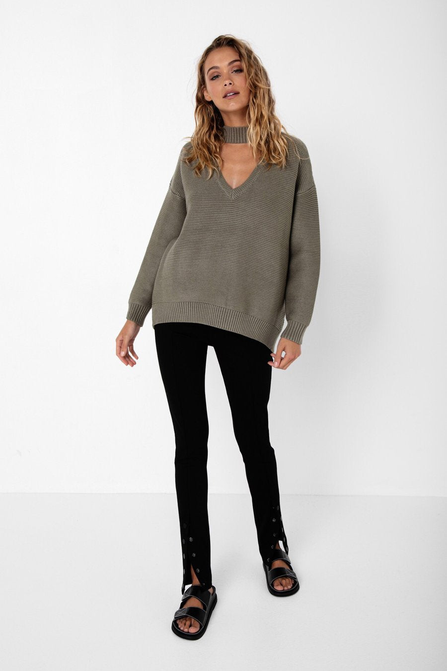 Oversized sweater with cutout detail- Frida knit -MS0436 (avail in khaki or black)