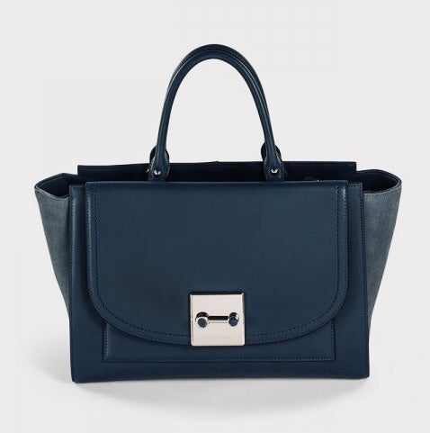 Celine Dion suede and leather satchel with optional shoulder strap - sch5859