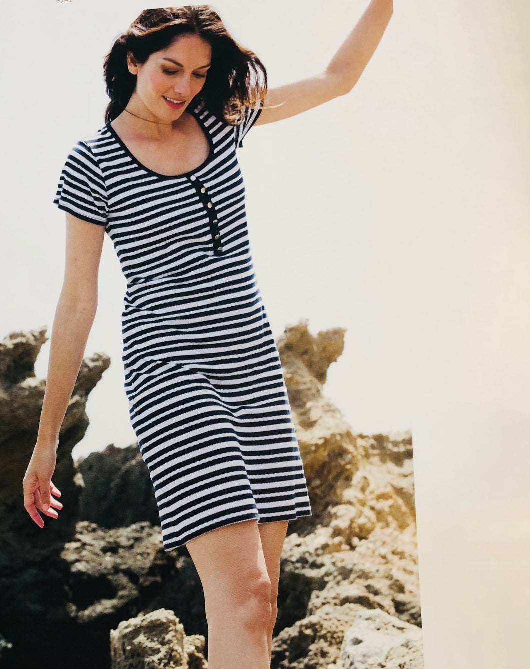 Navy striped cotton dress with scoop neck
