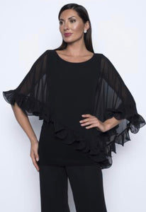 Ruffle edge georgette 2 layer top with jersey tank
