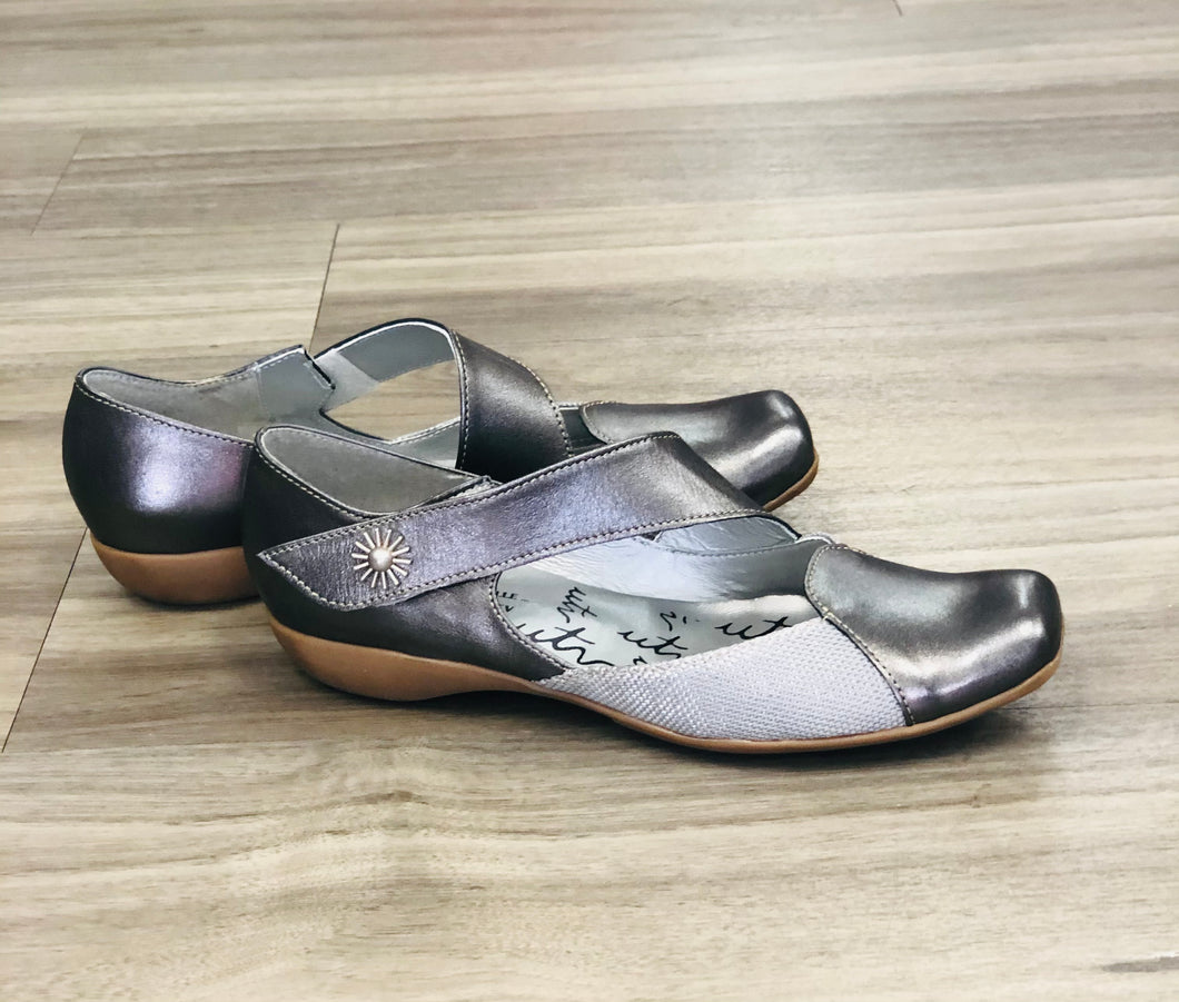 loafer with asymmetric front (avail in black or pewter)