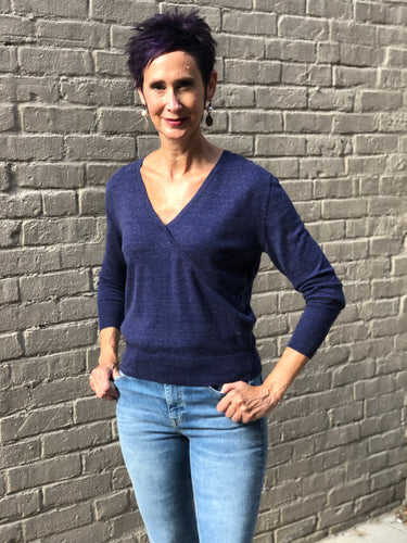 faux wrap knit sweater-21001776