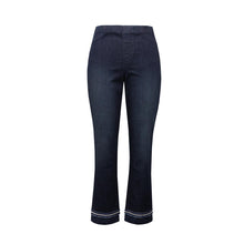 Straight leg pull on dark jean emb hemline-222923
