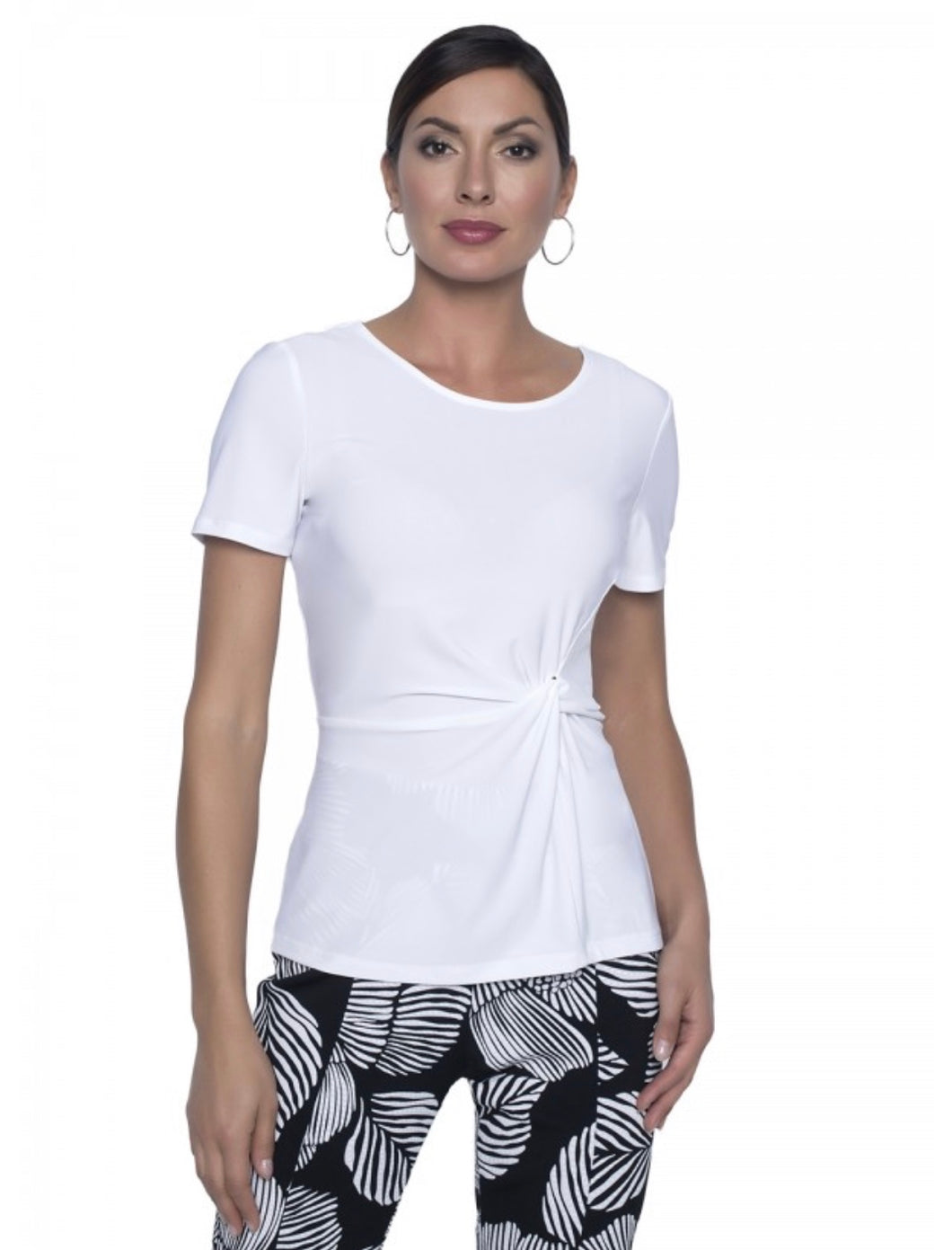 White short sleeved knot front jersey top