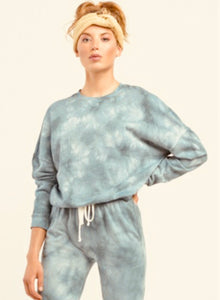 Ocean blue tie dye pullover with elastic bottom - 1724007