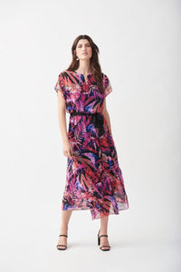 Long floral dress with georgette overlay-221165