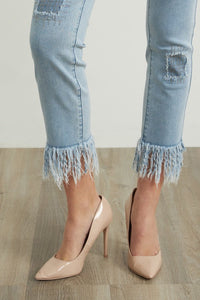 denim ankle jean w glitter patches and fray edge hem-212927