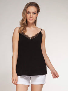 v neck lace and button detail adjustable strap woven easy fit cami