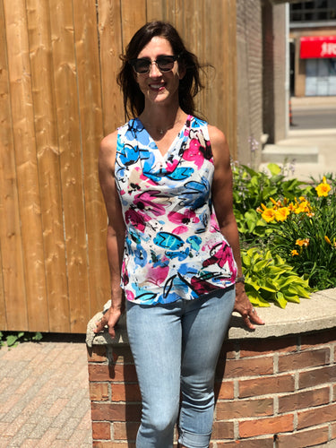 bright print drape neck tank