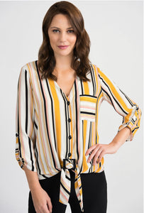 Striped tie front jersey multi colour top