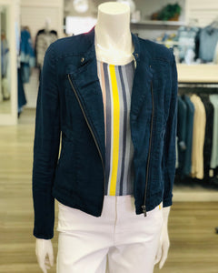 Linen Moto jacket available in dusty blue and navy