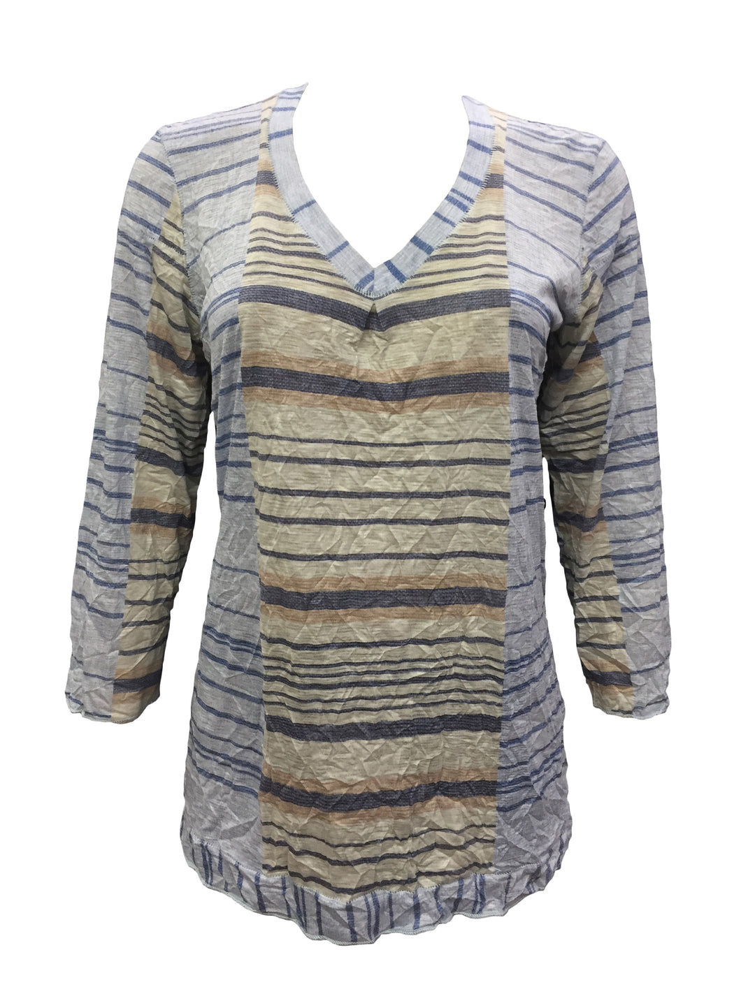 v neck crinkle knit tunic with stripe print