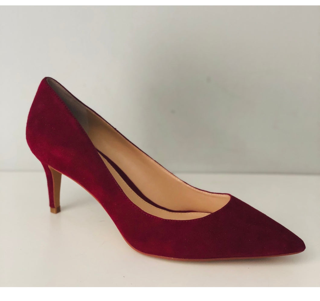 Red suede mid heel pump - tanela