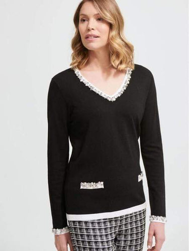 black sweater pearl trim - 213933