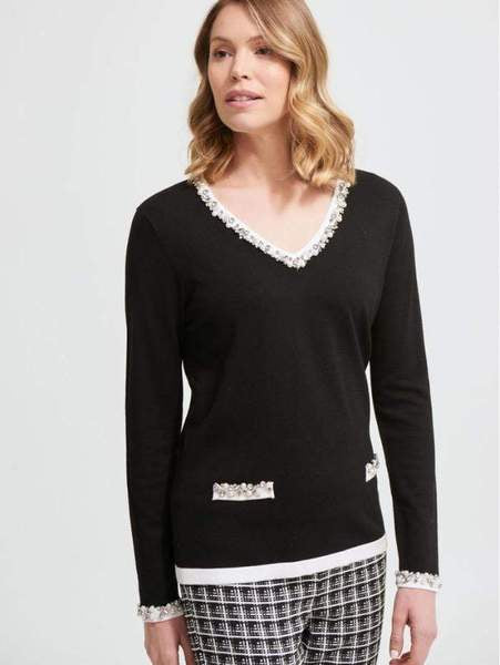 Black sweater with pearls best sale