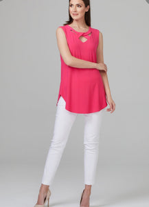 Sleeveless open neck strap detail jersey tunic (avail in black or hot pink)