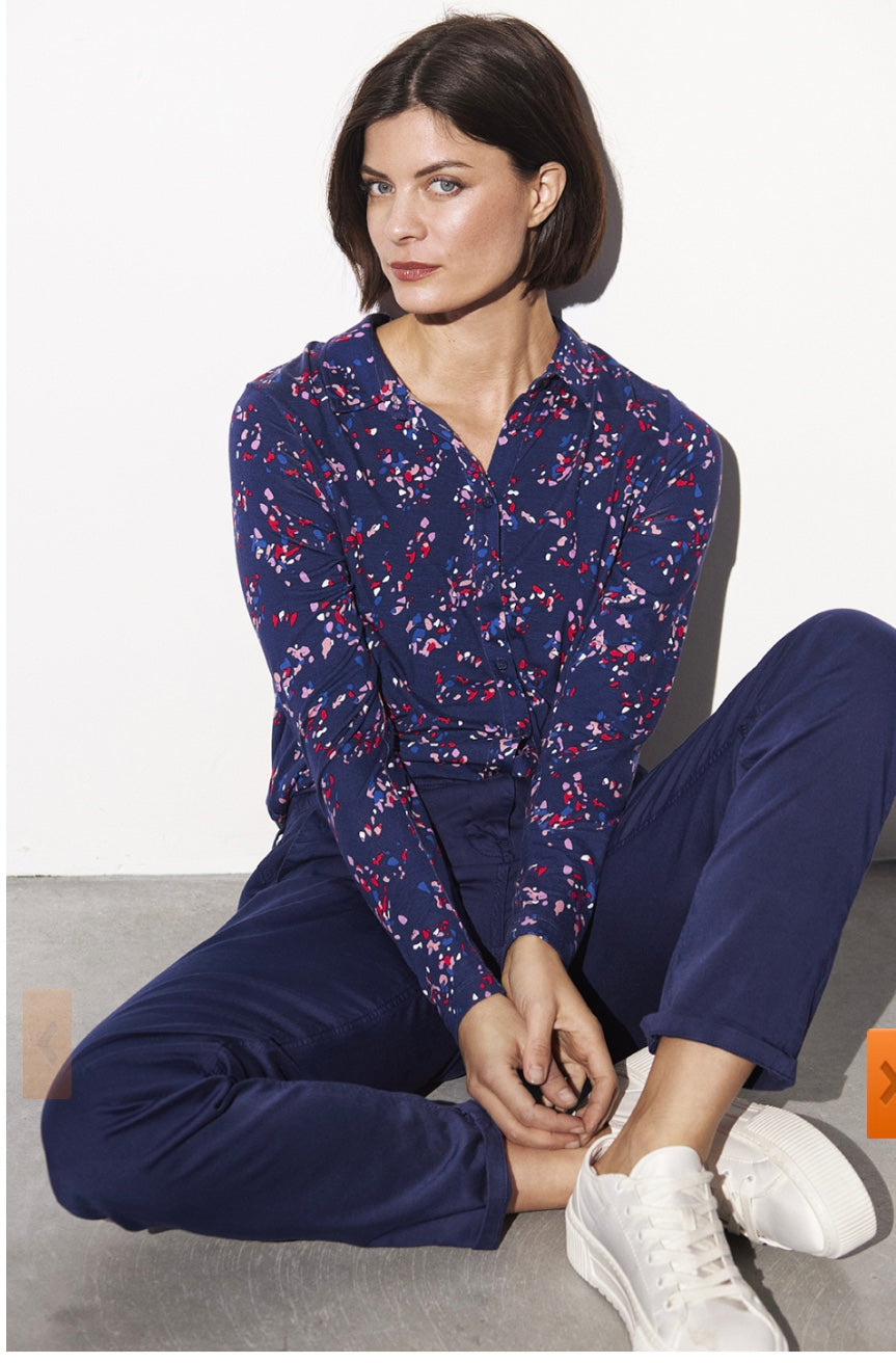 navy print long sleeve shirt-22002049
