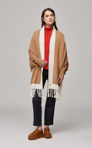 Fringe trim capeigan with sleeve- s